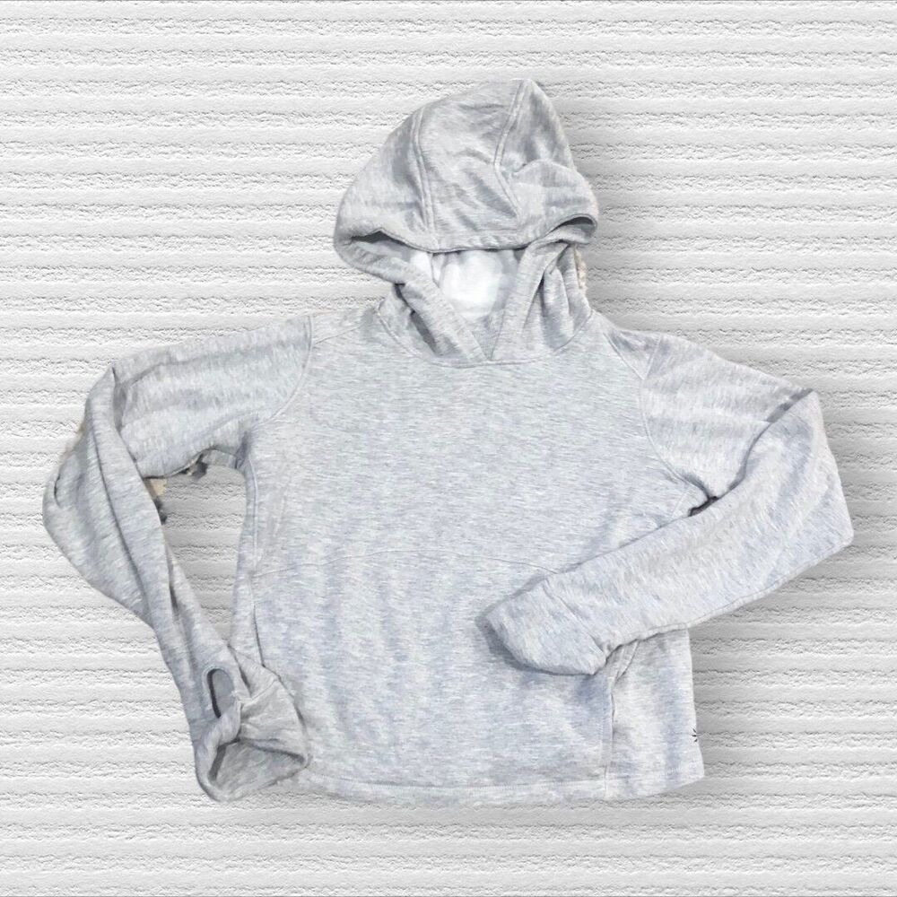Athleta Girl M 8/10 Gray Crop Hoodie Long Sleeve Thumb-holes Lightweight Active